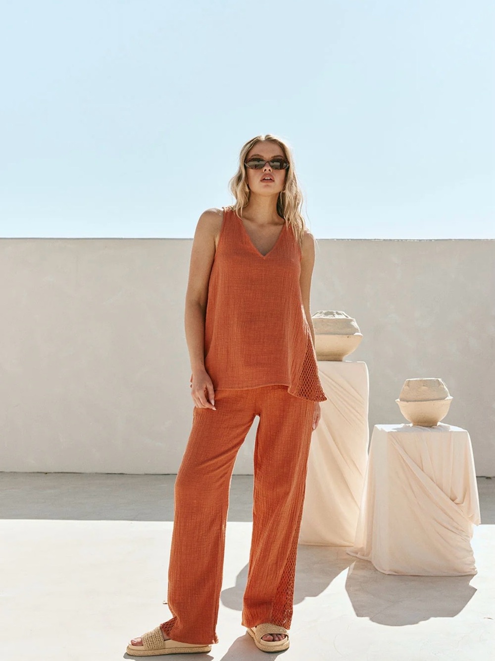 Sabo Skirt Wide-Leg Pants Set in blood orange